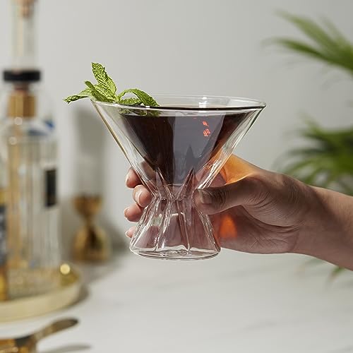 Viski Double Walled Cocktail Glasses - Insulated Martini Glasses with Cut Crystal Design - Dishwasher Safe Borosilicate Glass 8.5oz Set of 2 - style: Double-Walled Martini Glasses