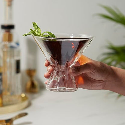 Viski Double Walled Cocktail Glasses - Insulated Martini Glasses with Cut Crystal Design - Dishwasher Safe Borosilicate Glass 8.5oz Set of 2 - style: Double-Walled Martini Glasses