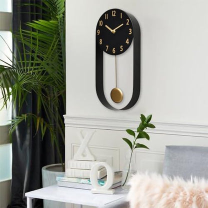 EMAX HOME 8 Inch Black Wall Clock with Gold Pendulum, Silent Modern Metal Wall Clock, Minimalist Decorative Pendulum Timepiece for Living Room, Office, Kitchen