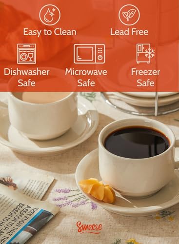 Sweese Porcelain Cappuccino Cups Set - 8 oz Stackable Coffee Mugs with Saucers, Metal Stand, Dove Grey, Set of 4 - color: Dove Grey, size: 8 Ounces