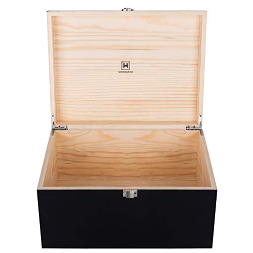 Large Wooden Storage Memory Gift Decorative Box with Hinged Lid (Black) - color: Black