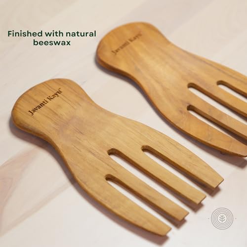 Teak Wooden Salad Hands – Premium Handmade Salad Servers & Stirrers – Solid Teak Wood, Durable & Elegant Utensil Pair – Ergonomic Design – Natural Finish – Made in Indonesia