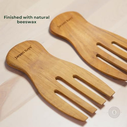 Teak Wooden Salad Hands – Premium Handmade Salad Servers & Stirrers – Solid Teak Wood, Durable & Elegant Utensil Pair – Ergonomic Design – Natural Finish – Made in Indonesia