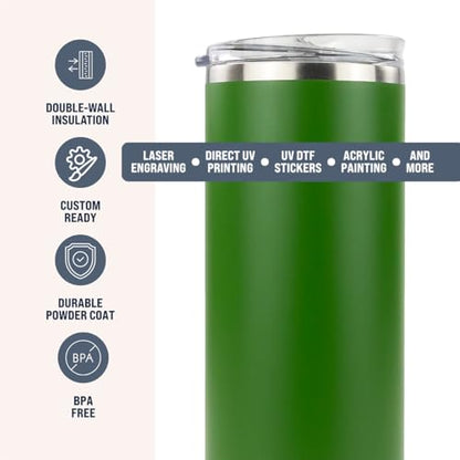 Hogg 20 oz Skinny - Hunter Green, Powder Coated Tumblers for Laser Engraving, Engravable Tumblers Bulk, Stainless Steel Cups Bulk, Insulated Cups with Lids - color: Hunter Green