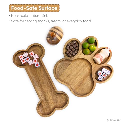 Cute Wooden Serving Tray – Handcrafted Acacia Decorative Paw Bone Platter for Pets & Human, Food-Safe Snack Board with Unique Wood Grain, Cute Pawprint Gift for Dog Lovers, Parties & Home Decor