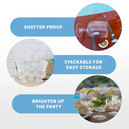 Lily's Home Unbreakable Plastic Wine Glasses Set of 8, 12 oz Shatterproof Stackable Tumblers, Reusable BPA Free Goblets for Indoor and Outdoor Use. Made in Taiwan (Clear) - color: Clear
