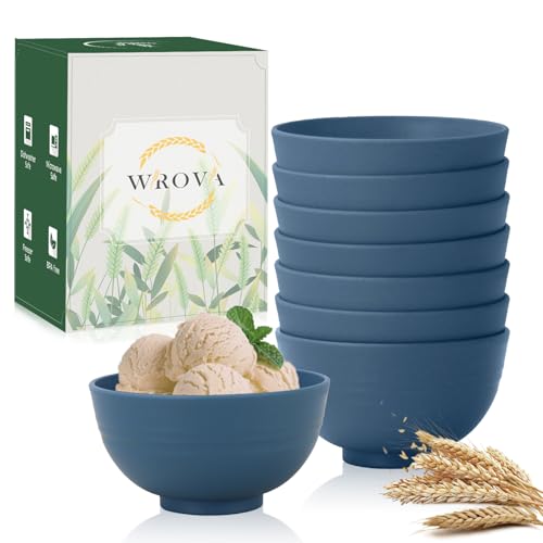 wheat straw dessert bowls 10oz set of 8 - Unbreakable snack Bowls Dishwasher Safe - Handy Bowls for Ice Cream,Yogurt and Fruits. Blue - color: Navy Blue, size: 10 oz