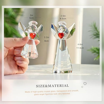 2pcs Crystal Angel Figurine Collectibles Gifts for Women Glass Angel Statue | Glass Guardian Angel Holding a Heart Ornaments,Home Table Christmas Decoration (Clear,4.5''and 3'') - style: Angel With Red Heart-2pcs