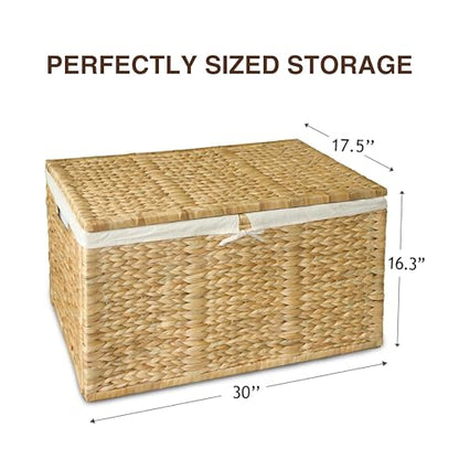 30 in Wicker Storage Trunk with Lid, Removable Liner, Natural | Handwoven Organizer with Metal Hinges That Doubles as a Toy Chest and Large Blanket Keeper