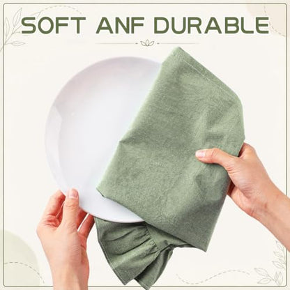 HunnmingRe Sage Green Kitchen Towels Set of 2, 100% Cotton Retro Ruffled Dish Towels 18"x28" Absorbent Tea Cloths for Farmhouse Charm, Drying Dishes, Entertaining Guests - color: Sage Green, style: Retro