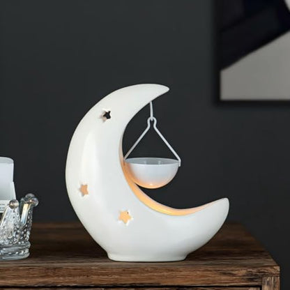 Moon & Star Ceramic Wax Melt Warmer, Hanging Tealight Oil Burner, Aromatherapy Candle Holder for Home Decor, Bedroom, Spa, Boho Gift for Women, Mom Black