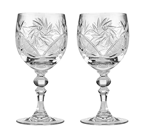 Neman Set of 2 Hand Made Vintage Crystal Classic Wine Goblets on a Stem 6.4" H, Old-Fashioned Glassware - size: Wine Glass 8.8oz