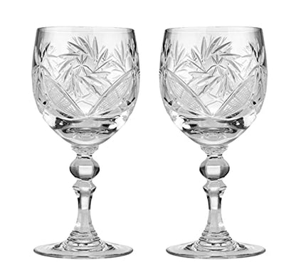 Neman Set of 2 Hand Made Vintage Crystal Classic Wine Goblets on a Stem 6.4" H, Old-Fashioned Glassware - size: Wine Glass 8.8oz