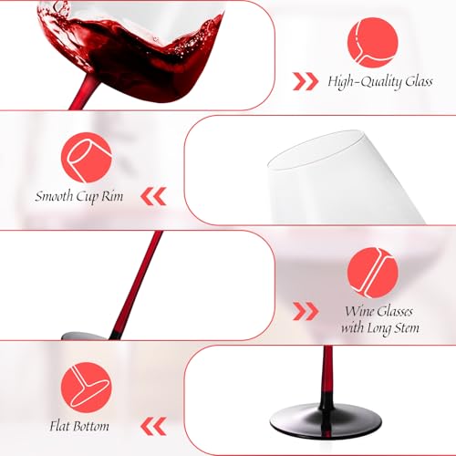 KAMMAK Crystal Red Wine Glasses Set of 2, 11.49 oz Stemmed Glasses, XY019 | Hand Blown, Bordeaux Wine Glasses, Thin Rim & Long Stem, Red & White, Daily Use, Wedding or Birthday Gift for Women - size: 8KPDSXY019