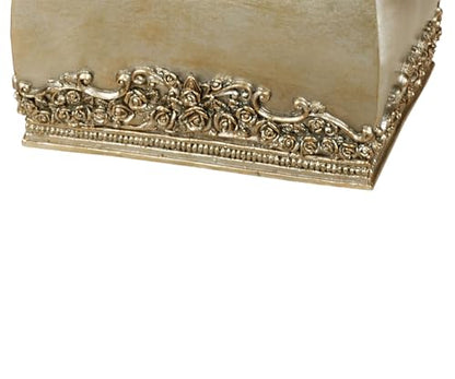 Victoria Rose Tissue Cover, Satin Gold | Resin, Handpainted, Dimensional Flowers, Blooms, and Scrolls, Scalloped Edges, Holds Boutique Size Tissue Box