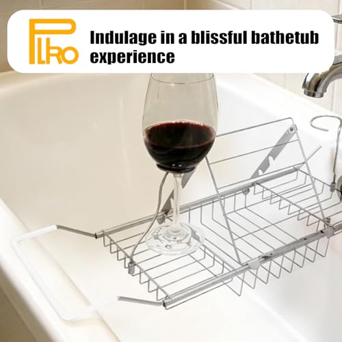 Bathtub Caddy Tray, Expandable Bath Tub Table with Removable Book Holder Red Wine Rack Holder, for Home Kitchen Bathroom, Sliver - color: Sliver