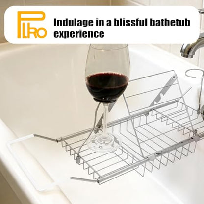 Bathtub Caddy Tray, Expandable Bath Tub Table with Removable Book Holder Red Wine Rack Holder, for Home Kitchen Bathroom, Sliver - color: Sliver