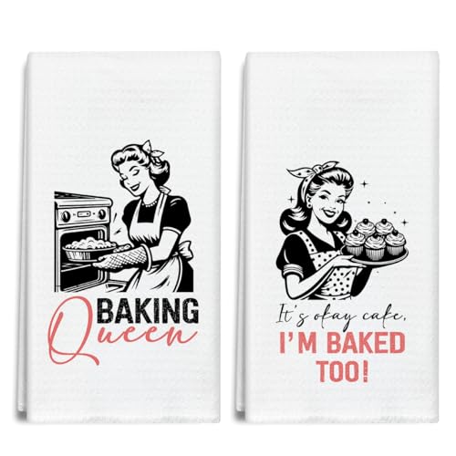 Baking Queen Kitchen Towels and Dishcloths Set of 2, Funny Decorative Hand Towel Drying Cloth for Bathroom Cooking, Housewarming Gift for Hostess, Women, 16x24 Inches -02 - color: Baking Queen