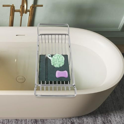 Stainless Steel Bathtub Tray, 44.09 lbs Capacity Bath Caddy, Modern Green Marble Bathtub Tray, Expandable Tool for Bathroom, Kitchen & Hotel, Adjustable 26.77-35.5in(Silver+Green)