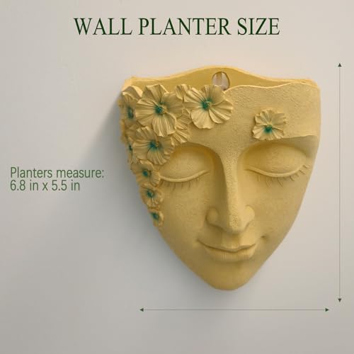 Face Shape Wall Planter Elegant Yellow Resin Wall-Mounted Head Pot with Drainage Hole Unique Small Vase Holder for Flower,Succulents, Hanging Plants for Plant Lovers - color: Yellow