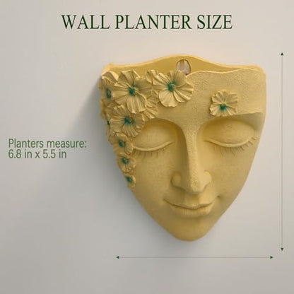 Face Shape Wall Planter Elegant Yellow Resin Wall-Mounted Head Pot with Drainage Hole Unique Small Vase Holder for Flower,Succulents, Hanging Plants for Plant Lovers - color: Yellow