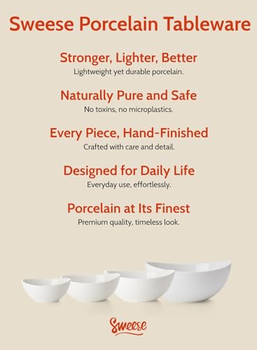 Sweese Porcelain Serving Bowls Set, 10-42 oz, Versatile for Salad, Soup, Snacks, Microwave Dishwasher Safe, White - color: White