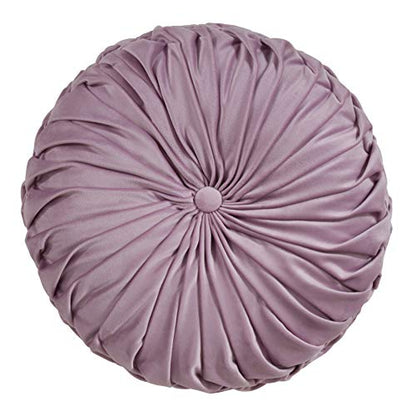 SARO LIFESTYLE Round Velvet Pintucked Poly Filled Throw Pillow - color: Lavender, size: 1 Count (Pack of 1)