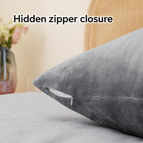 BEDELITE Flannel King Size Pillow Cases Set of 2, Gray, 20x36 Inches | Super Cozy Fuzzy Velvet Pillow Shams with Zipper Closure, Soft Fleece Pillowcases for Bedroom, Sofa, Couch, All-Season Use - color: Gray, size: 36" x 20" (Pack of 2)