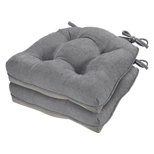 Cozyide Chair Cushions for Dining Chairs, 17" x 17" Non-Slip Kitchen Chair Pads with Adjustable Ties, Indoor Chair Cushions for Dining Room, Grey (Pack of 2) - color: Grey, size: 2 Count (Pack of 1)