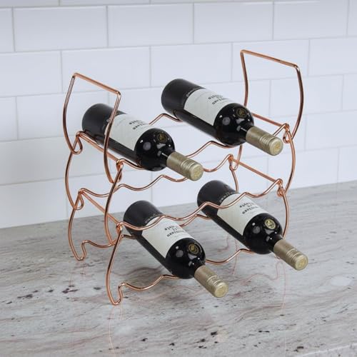 3-Tier Countertop Wine Rack, 12-Bottle Metal Liquor Display Shelf | Stackable 3-Tier Metal Wine Rack for Home Bar, Kitchen Cabinet, Countertops & Pantry - color: Rose Gold