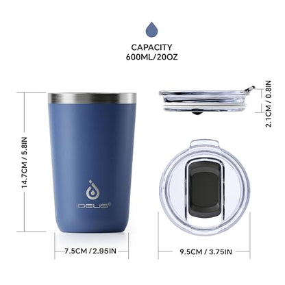 Ideus 20 oz Tumbler, Travel Coffee Mug with Splash Proof Sliding Lid, Double Wall Stainless Steel Vacuum Insulated Coffee Mug for Home and Office, Keep Beverages Hot or Cold, Ocean Blue - color: Ocean Blue