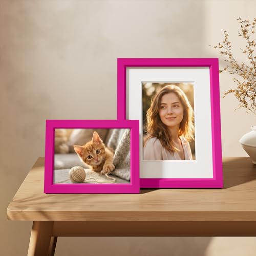 Vittanly Solid Wood 8x10 Picture Frames Set of 4, Rose Red | 5x7 Picture Frame with Mat, Gallery Wall Frame Set, 8 x 10 Frame for Wall & Tabletop Display, Family, Pet, Christmas - color: Rose Red, size: 8x10
