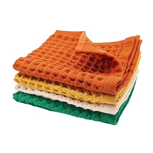 Waffle Washcloths Set, 100% Turkish Cotton (Assorted) - color: Assorted, size: Washcloths Set (4 Pieces)