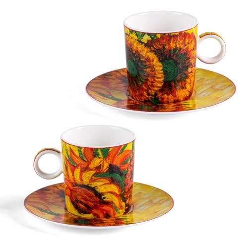 KAMMAK Tea Cups and Saucers Set of 2, Porcelain Coffee Cups, JBE006 | Stackable Espresso Mugs, Ceramic Demitasse for Coffee, Cappuccino, Latte, Americano, Tea - size: 8CZJBE006