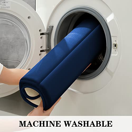 BYSURE Navy Blue Memory Foam Bathroom Rug Set 3 Piece, Non Slip Extra Soft Absorbent Bath Mats, Machine Washable & Dry Toilet Mat Sets for Bathroom Floor | Non Slip Extra Soft Absorbent Machine Washable Toilet Bath Toilet Mat 17"x24"+20"x32"+U Shape 20"x2