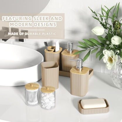 XLHOMO Bathroom Set- 25PC Beige Bathroom Set, Bathroom Set with Shower Curtain and Rugs, Beige Shower Curtain Set, Toilet Brush, Bathroom Trash Can - size: Bath Set+Shower Curtain+Rugs, style: Beige