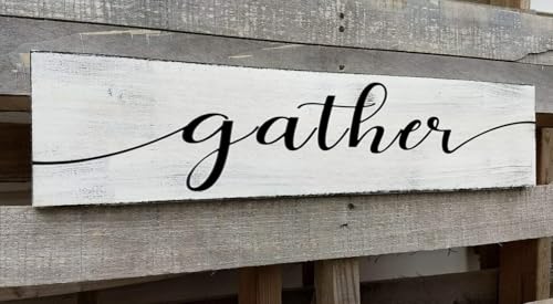 Gather Signs for Home Decor White, Rustic Farmhouse Dining Room Decor Wood Wall Hanging Plaque Gather Wall Decor for Living Room Kitchen Signs 4x16 Inch - color: A7, size: 4 X 16 in