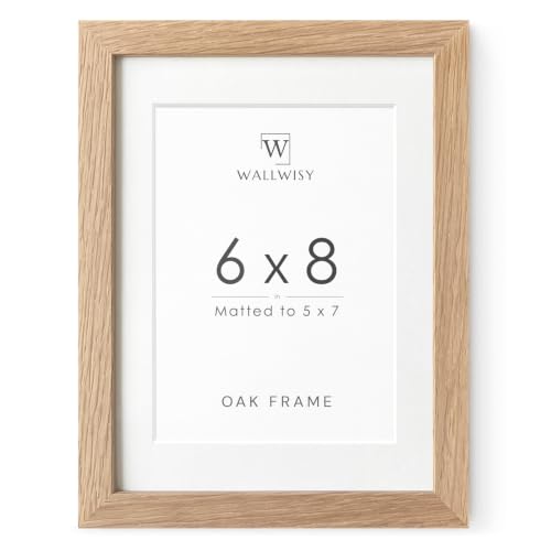 6x8 Picture Frame, Solid Oak Wood 6x8 Photo Frames with Mat to 5x7 | 8x6 Natural Oak Frame, Wall and Tabletop Display, Horizontal or Vertical Display, Natural finish, Set of 1 - color: Natural Oak, size: 6x8 in - 1P
