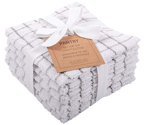 KAF Home Pantry 100% Cotton Checkered Grid Dish Cloths | Set of 6, 12 x 12 Inches | Absorbent and Machine Washable | Perfect for Cleaning Counters, and Any Household Spills - Gray - color: Gray