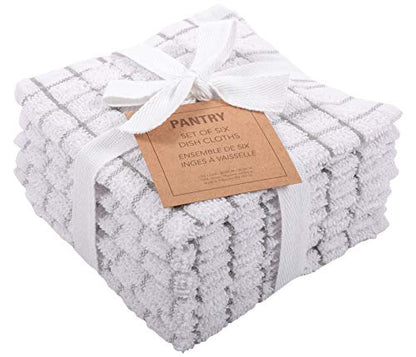 KAF Home Pantry 100% Cotton Checkered Grid Dish Cloths | Set of 6, 12 x 12 Inches | Absorbent and Machine Washable | Perfect for Cleaning Counters, and Any Household Spills - Gray - color: Gray