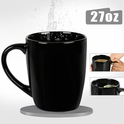 BYCNZB 27OZ Extra Large Ceramic Coffee Mug, Jumbo Coffee Mugs, Big Tea Cups with a Large Handle for Office and Home set of 2 (Black) - color: Black