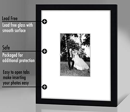 Americanflat 11x14 Picture Frame with Shatter-Resistant Glass - Use as 5x7 Frame with Mat or Display 11x14 Photo Without Mat - Signature Collection - Picture Frames for Wall Display - Black | Shatter-resistant glass, hangs vertical or horizontal, sawtooth