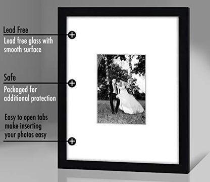 Americanflat 11x14 Picture Frame with Shatter-Resistant Glass - Use as 5x7 Frame with Mat or Display 11x14 Photo Without Mat - Signature Collection - Picture Frames for Wall Display - Black | Shatter-resistant glass, hangs vertical or horizontal, sawtooth