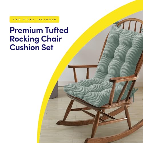 Rocking Chair Cushion Premium Tufted Pads Non Skid Slip Backed Crushed Velvet Cover Set of Upper and Lower with Ties, 21 in x 17 in | 17 in x 17 in, Velvet Mint - color: Velvet Mint, style: 21" X 17"/17" X 17" (Pack of 1)