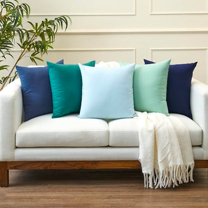 Cotton Canvas Throw Pillow Covers By Encasa Pack of 2 Scotch Blue 12"x12" No Insert with Hidden Zipper | Decorative Cushion Covers for Fall, Halloween, Thanksgiving, Christmas | Durable Cotton Canvas | Concealed Invisible Zipper | Ideal for DIY & Embroide