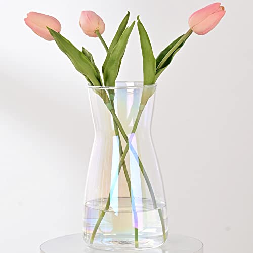 8 Inch Iridescent Glass Vase for Flowers, Modern Boho Table Decor | Farmhouse Vases For Rustic Vintage Living Room Kitchen Bedroom Halloween Christmas Decor House Book Shelf Office Decor - color: Iridescent