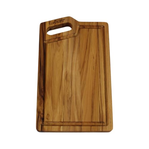 EcoDecors Teak Cutting Board 10x6 with Juice Groove & Handle | Compact wood cutting board is perfect for herbs, fruit, garnishes, snacks, and everyday kitchen prep in small spaces. - color: Corner Handle, size: 10"L x 6"W