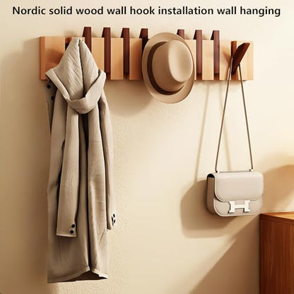 Wall Mounted Coat RackHooks Piano Key Hangers Natural Solid Wood Hanger Non-Woven Fabric Clothes Hangers for Closet, Kitchen, Bedroom, Bathroom, Entryway (Moon Walnut-Beech, 8 Hooks) - color: moon walnut-beech, size: 8 Hooks