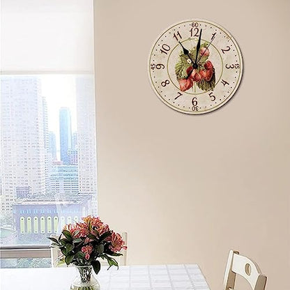 Bathroom Wall Clock Strawberry Wooden Clock Battery Operated Silent Wall Clock 15 inch Strawberry Fruit Wooden Wall Clocks for Living Room Laundry Room Rustic Clocks - color: Clock-4, size: 38cmx38cm