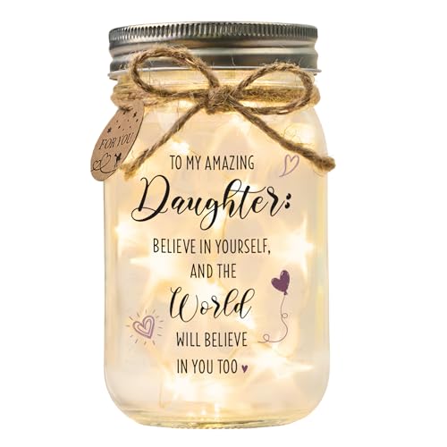 Solmay Daughter Gifts from Mom or Dad, Mason Jar Light | Inspirational keepsake for adult daughters, birthdays & college graduation; a sentimental encouragement present for women - color: Daughter